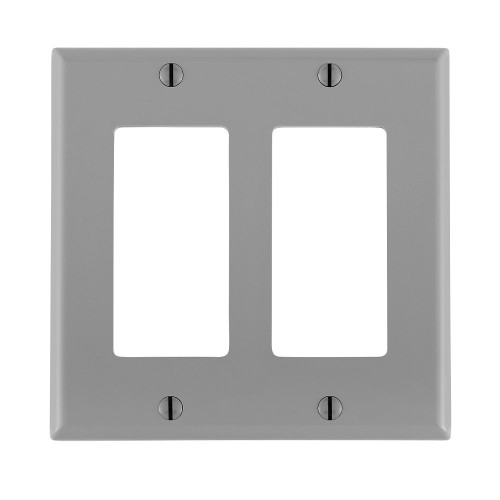 Leviton 80409-NGY 2-Gang Decora/GFCI Device Decora Wallplate/Faceplate, Standard Size, Thermoplastic Nylon, Device Mount, - Gray