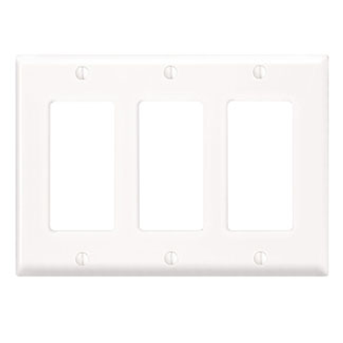 Leviton 80411-NW 3-Gang Decora/GFCI Device Decora Wallplate, Standard Size, Thermoplastic Nylon, Device Mount. White