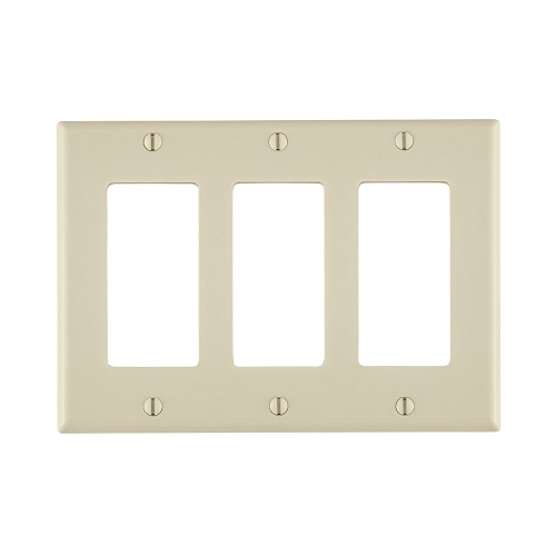 Leviton 80411-T 3-Gang, 3-Decora Standard size thermoset wallplate/faceplate. Light Almond