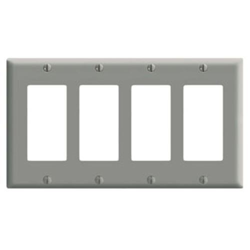 Leviton 80412-GY 4-Gang Decora/GFCI Device Decora Wallplate/Faceplate, Standard Size, Thermoset, Device Mount - Gray