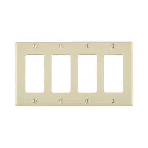 Leviton 80412-NT 4-Gang Standard Size Nylon Wallplate/Faceplate, 4-Decora. Light Almond