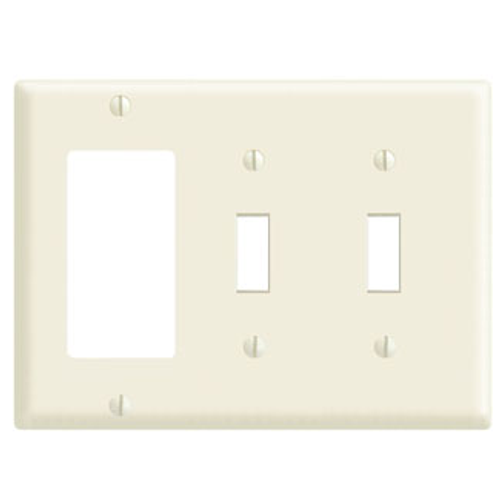 Leviton 80421-T 3-Gang Wallplate/Faceplate, 2-Toggle, 1-Decora, Device. Light Almond