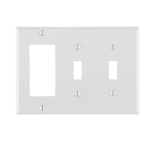 Leviton 80421-W 3-Gang 2-Toggle 1-Decora/GFCI Device Combination Wallplate, Standard Size, Thermoset, Device Mount - White