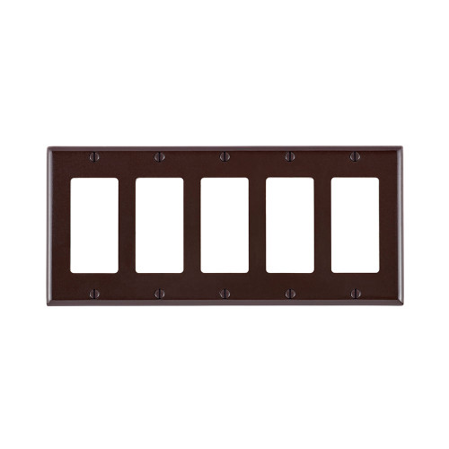 Leviton 80423 5-Gang Decora/GFCI Device Decora Wallplate/Faceplate, Standard Size, Thermoset, Device Mount - Brown