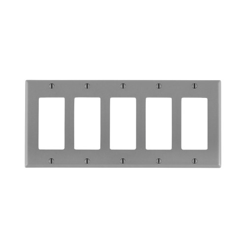 Leviton 80423-GY 5-Gang Decora/GFCI Device Decora Wallplate/Faceplate, Standard Size, Thermoset, Device Mount - Gray