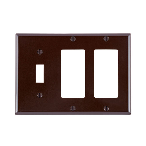 Leviton 80431 3-Gang 1-Toggle 2-Decora/GFCI Device Combination Wallplate/Faceplate, Standard Size, Thermoset, Device Mount - Brown