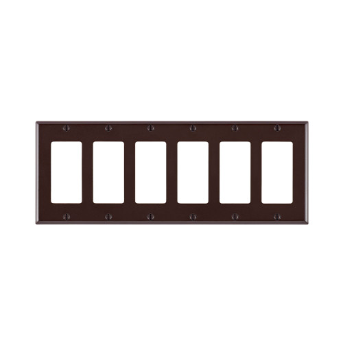 Leviton 80436 6-Gang Decora/GFCI Device Decora Wallplate/Faceplate, Standard Size, Thermoset, Device Mount - Brown