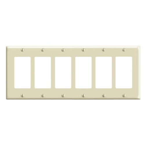 Leviton 80436-I 6-Gang Decora/GFCI Device Decora Wallplate/Faceplate, Standard Size, Thermoset, Device Mount - Ivory