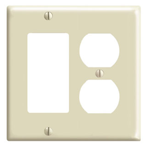 Leviton 80455-I 2-Gang 1-Duplex 1-Decora/GFCI Device Combination Wallplate/Faceplate, Standard Size, Thermoset, Device Mount - Ivory