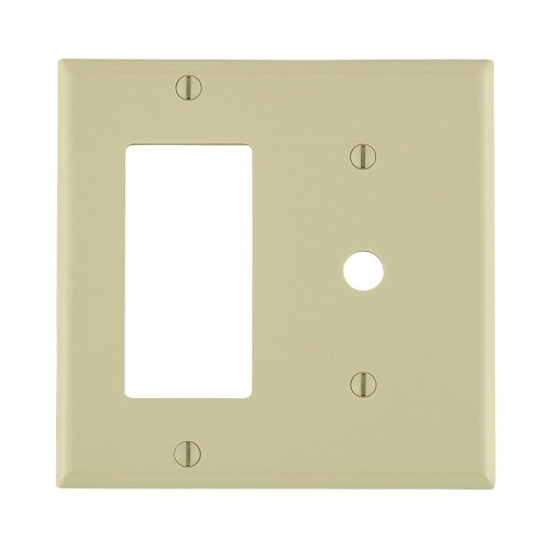 Leviton 80479-I 2-Gang 1-Decora 1-Telephone/Cable .406 Device Combination Wallplate/Faceplate, Standard Size, Thermoset, Strap Mount - Ivory