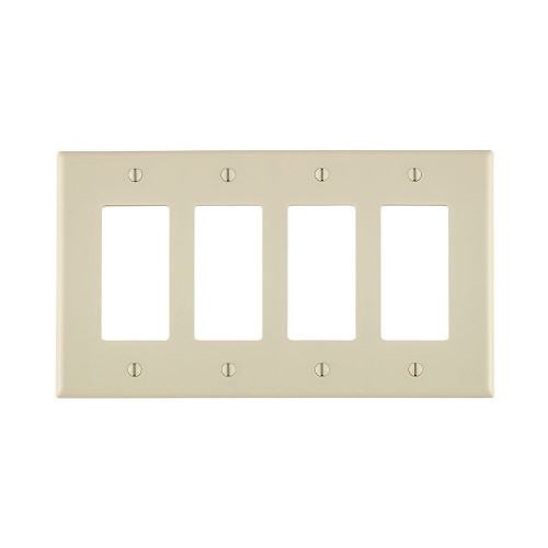 Leviton 80612-T 4-Gang Decora/GFCI Device Decora Wallplate/Faceplate, Midway Size, Thermoset, Device Mount - Light Almond