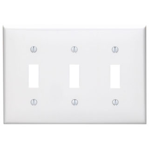 Leviton 80711-W 3-Gang Toggle Device Switch Wallplate, Standard Size, Thermoplastic Nylon, Device Mount, - White