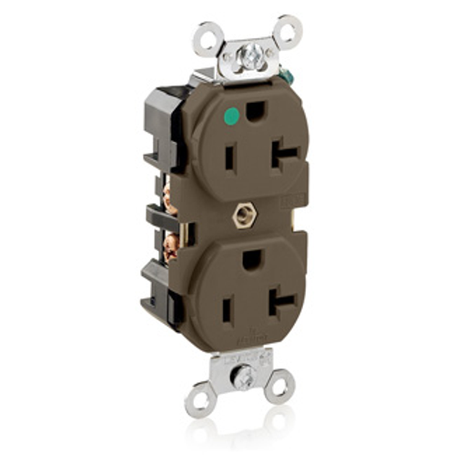 Leviton 8300 lex Receptacle Outlet, Extra Heavy-Duty Hospital Grade, Smooth Face, 20 Amp, 125 Volt, Back or Side Wire, NEMA 5-20R, 2-Pole, 3-Wire, Self-Grounding - Brown