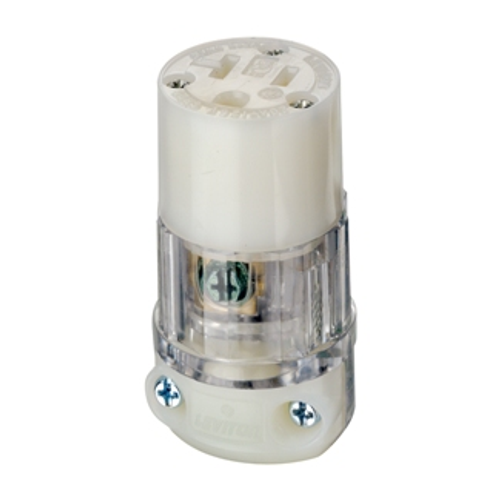 Leviton 8319-CT 20 Amp, 125 Volt, NEMA 5-20R, 2P, 3W, Connector, Straight Blade, Hospital Grade, Grounding - Transparent