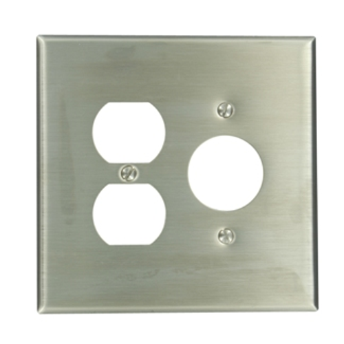 Leviton 84146-40 2-Gang 1-Duplex 1-Single 1.406 Inch Dia. Device Combination Wallplate, Oversized, 302 Stainless Steel, Device Mount, - Stainless Steel