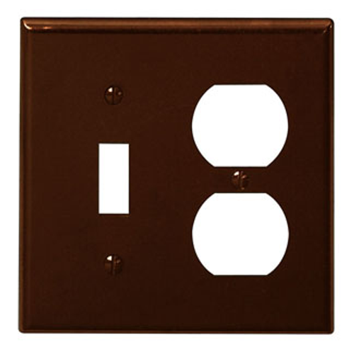 Leviton 85005 2-Gang 1-Toggle 1-Duplex Device Combination Wallplate, Standard Size, Thermoset, Device Mount - Brown