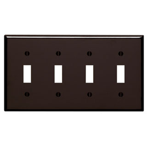 Leviton 85012 4-Gang Toggle Device Switch Wallplate, Standard Size, Thermoset, Device Mount - Brown