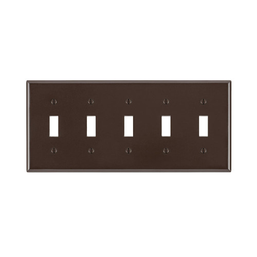 Leviton 85023 5-Gang Toggle Device Switch Wallplate, Standard Size, Thermoset, Device Mount - Brown