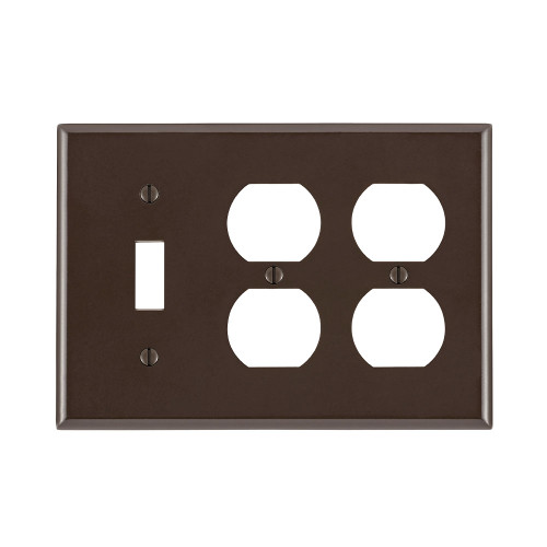 Leviton 85047 3-Gang 1-Toggle 2-Duplex Device Combination Wallplate, Standard Size, Thermoset, Device Mount - Brown