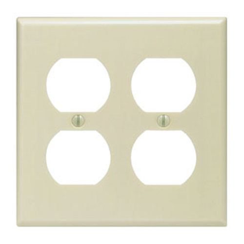 Leviton 86016 2-Gang Duplex Device Receptacle Wallplate, Standard Size, Thermoset, Device Mount - Ivory