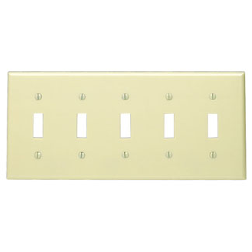 Leviton 86023 5-Gang Toggle Device Switch Wallplate, Standard Size, Thermoset, Device Mount - Ivory