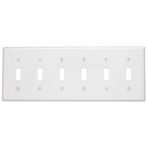 Leviton 86036 6-Gang Toggle Device Switch Wallplate, Standard Size, Thermoset, Device Mount - Ivory