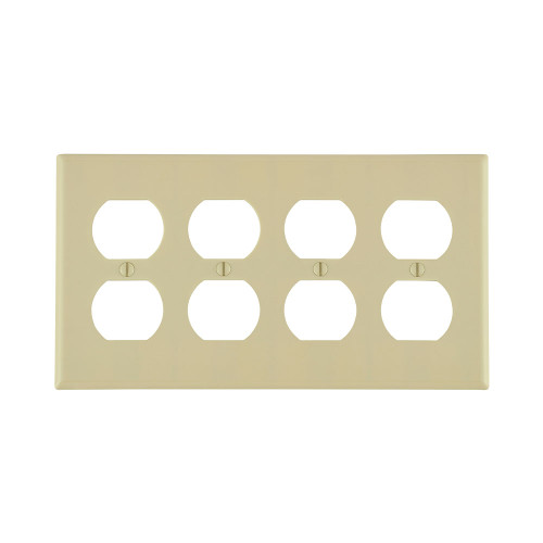 Leviton 86041 4-Gang Duplex Device Receptacle Wallplate, Standard Size, Thermoset, Device Mount - Ivory