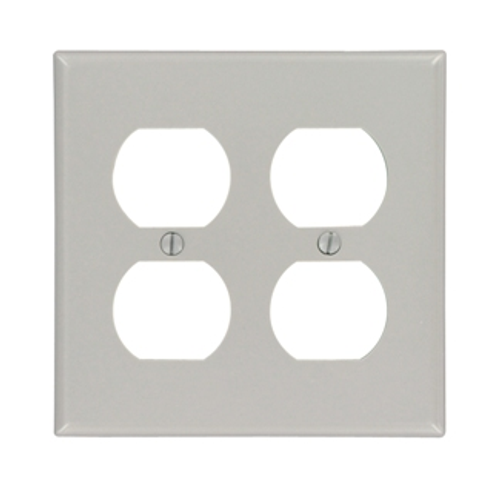 Leviton 87016 2-Gang Duplex Device Receptacle Wallplate, Standard Size, Thermoset, Device Mount - Gray