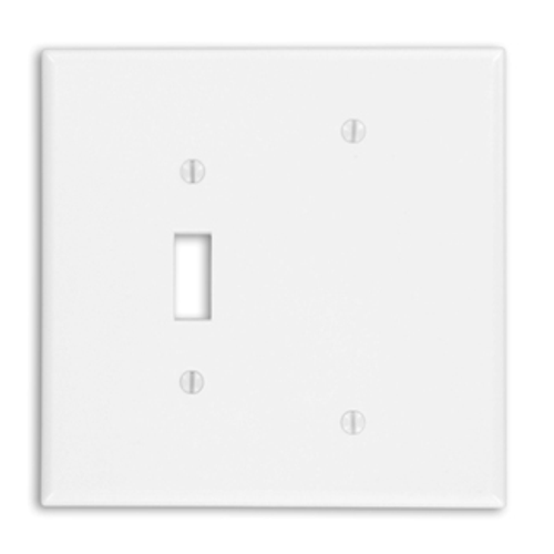 Leviton 88106 2-Gang 1-Toggle 1-Blank Device Combination Wallplate, Oversized, Thermoset, Box Mount - White
