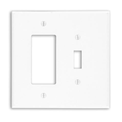 Leviton 88605 2-Gang 1-Toggle 1-Decora/GFCI Device Combination Wallplate, Oversized, Thermoset, Device Mount - White