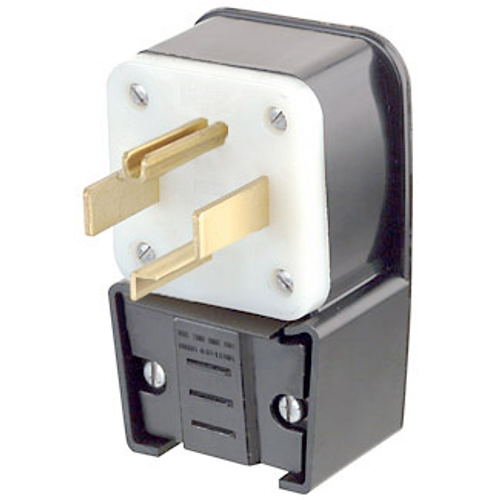 Leviton 9432-P 30 Amp, 125/250 Volt, NEMA 14-30P, 3P, 4W, Plug, Straight Blade, Industrial Grade, Grounding, Angle - Black