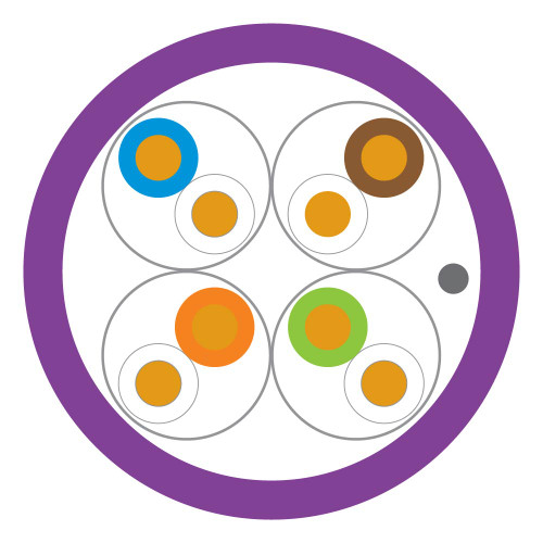 Leviton AC6U-FTP-HF1-ECA-500VT Cat 6A 23 AWG F/FTP Duplex Cable, LSHF/LSZH, EuroClass Eca, Violet, 1640 ft (500 m), Reel