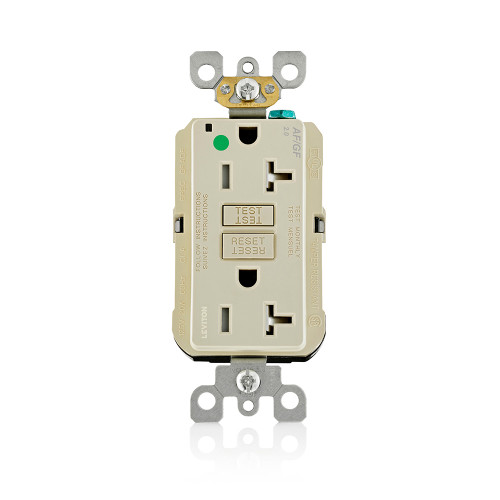 Leviton AGTR2-HGI Tamper-Resistant Dual Function AFCI/GFCI Receptacle, Hospital Grade, 20 Amp, 125 Volt, Ivory