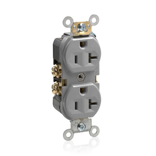 Leviton BR20-GY Duplex Receptacle, 20 Amp, 125 Volt