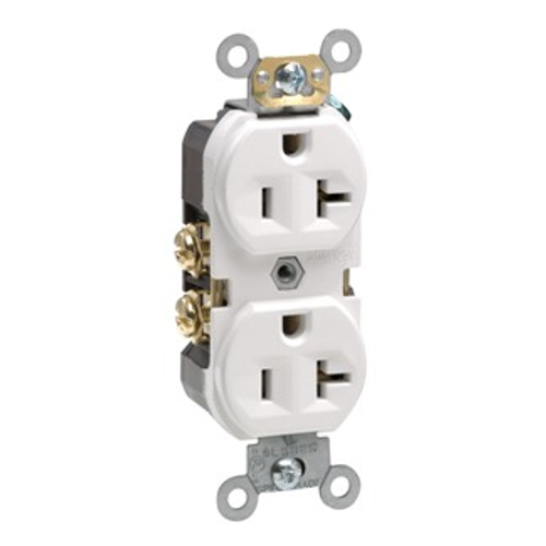 Leviton BR20-W Duplex Receptacle, 20 Amp, 125 Volt