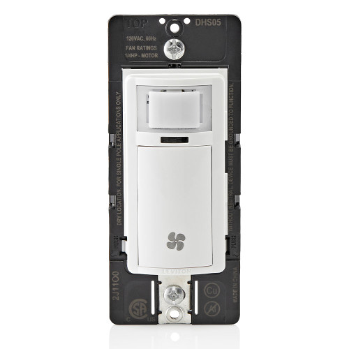 Leviton DHS05-1LW Decora In-Wall Humidity Sensor and Fan Control Switch, 1/4 HP, Residential Grade, Single Pole