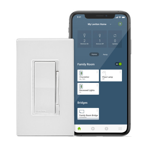 Leviton DN6HD-1BW Decora Smart No-Neutral 600-Watt Dimmer, requires MLWSB Wi-Fi Bridge