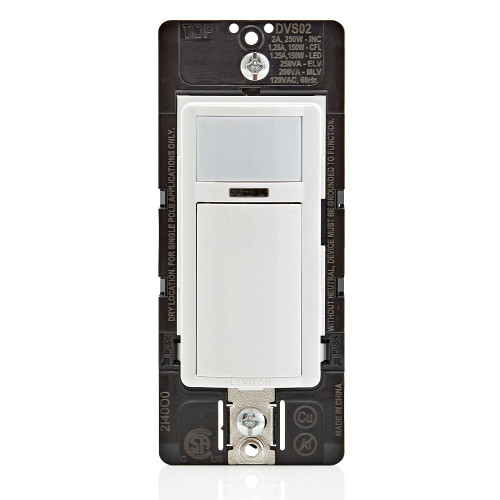 Leviton DVS02-1LW Decora Vacancy Motion Sensor Light Switch, Manual-On, 2A, Residential Grade, Single Pole