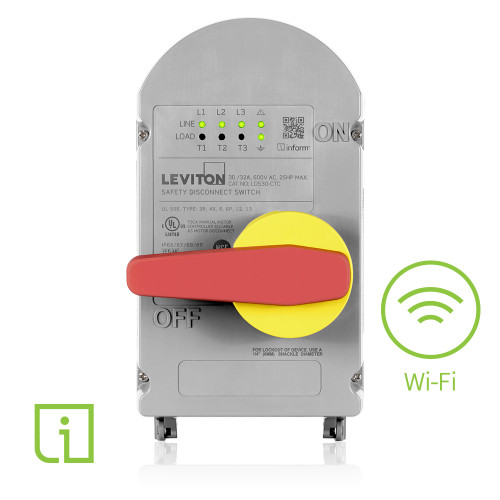 Leviton LDS30-CTC 30/32 Amp Non-Fused Curve Top Safety Disconnect Switch with Informª Technology, Local and Remote Monitoring with Wi-Fi Ð Powerswitch¨