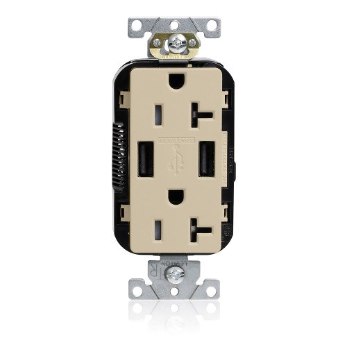 Leviton M58AA-I Tamper-Resistant USB Receptacle, Type A/A, 20 Amp 125 Volt, Commercial Grade, Ivory - Lev-Lok