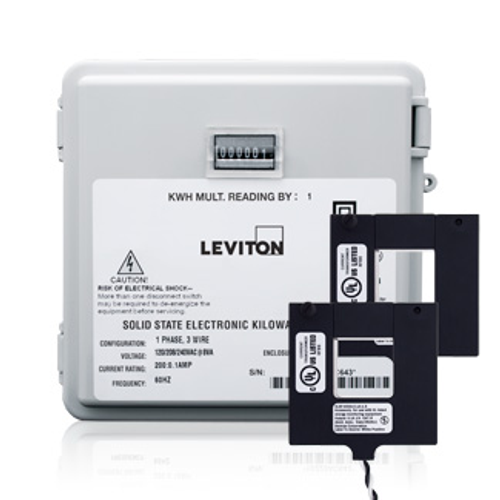Leviton MO240-2W Submeter, Mini Meter, Outdoor, Surface Mount, 120/208/240V, Max 200A, (2) Split Core Current Transformers, Electric Meter Kit