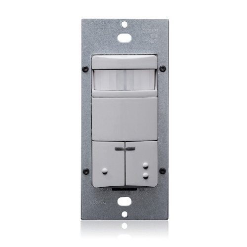 Leviton ODS0D-IAG Occupancy Sensor, Dual Relay, PIR, Wall Switch, 2100SF, 120-277V, Grey, Made in USA, Decora¨