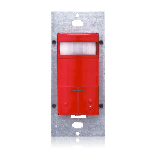 Leviton ODS0D-INR Discontinued Occupancy Sensor, Dual Relay, PIR, Wall Switch, 2100SF, 120-277V, Red, USMCA, Decora¨