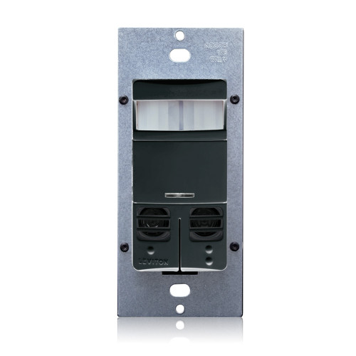 Leviton OSSMD-GDE Occupancy Sensor, Multi-Technology (PIR Sensor / Ultrasonic Sensor), Wall Switch, Dual Relay, 2400SF, 120-277V, No Neutral, Black, Decora¨