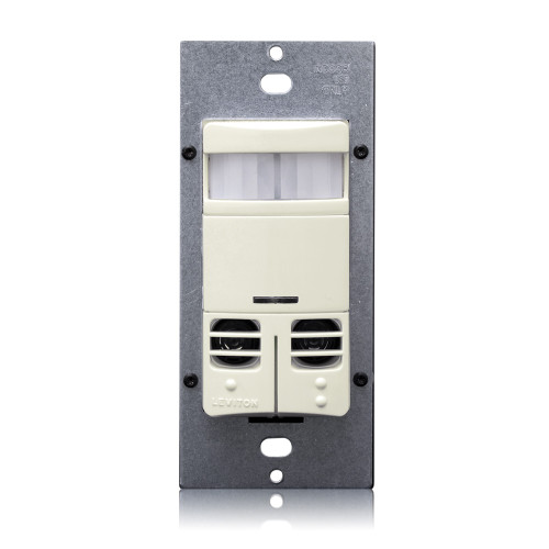 Leviton OSSMD-GDT Occupancy Sensor, Multi-Technology (PIR Sensor / Ultrasonic Sensor), Wall Switch, Dual Relay, 2400SF, 120-277V, No Neutral, Light Almond, Decora¨