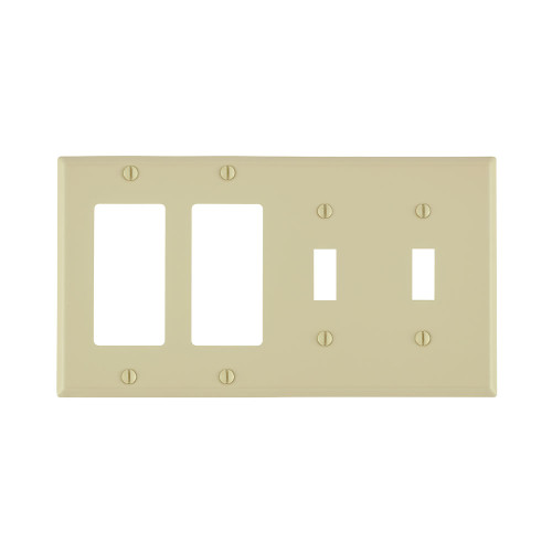 Leviton P2262-I 4-Gang 2-Toggle 2-Decora/GFCI Device Combination Wallplate, Standard Size, Painted Metal, Device Mount - Ivory