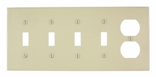 Leviton P48-I 5-Gang 4-Toggle 1-Duplex Device Combination Wallplate, Standard Size, Painted Metal, Device Mount - Ivory