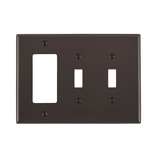 Leviton PJ226 3-Gang 2-Toggle 1-Decora/GFCI Device Combination Wallplate, Midway Size, Thermoplastic Nylon, Device Mount. Brown