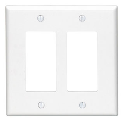 Leviton PJ262-W 2-Gang Decora/GFCI Device Decora Wallplate/Faceplate, Midway Size, Thermoplastic Nylon, Device Mount, - White