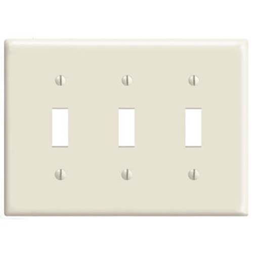 Leviton PJ3-T 3-Gang Midway Size Nylon Wallplate, 3-Toggle. Light Almond